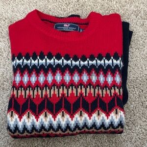 Vineyard Vines Men's Red and Black Geometric Sweater